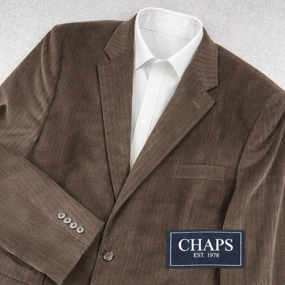 Chaps Corduroy Herringbone Sport Coat Blazer Men 44R Brown Classic Ivy Academia‎